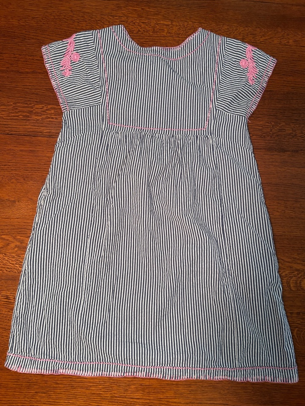 Striped Mini Dress with Pink Embroidery - Picture 3 of 7